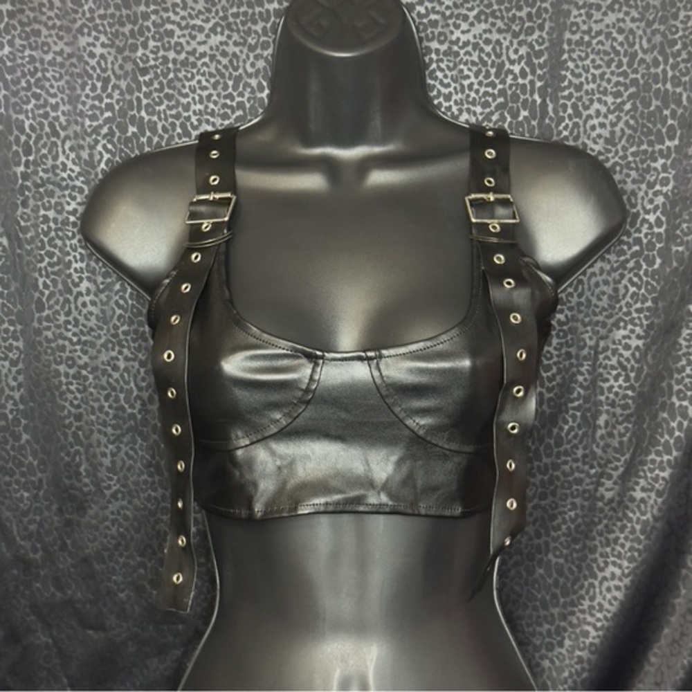 Faux leather Buckle Crop Top Size Small